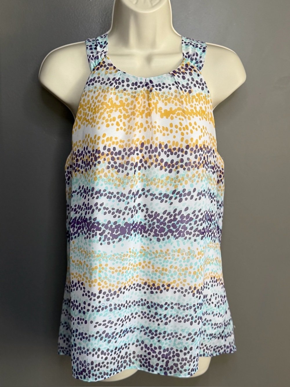 Ann Taylor Sleeveless Halter Blouse Luxe Dot Print Keyhole Top Size 8 Chic